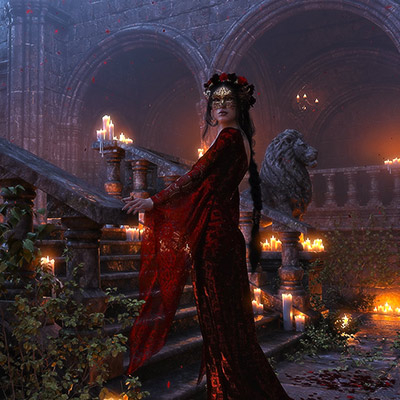 A stunning candle light Gothic setting complete with rose petals and. .